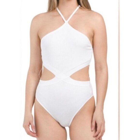 NEW! Zara White Knit Ribbed Unikini Spaghetti Strap Bodysuit Women's Size Medium - Picture 1 of 8